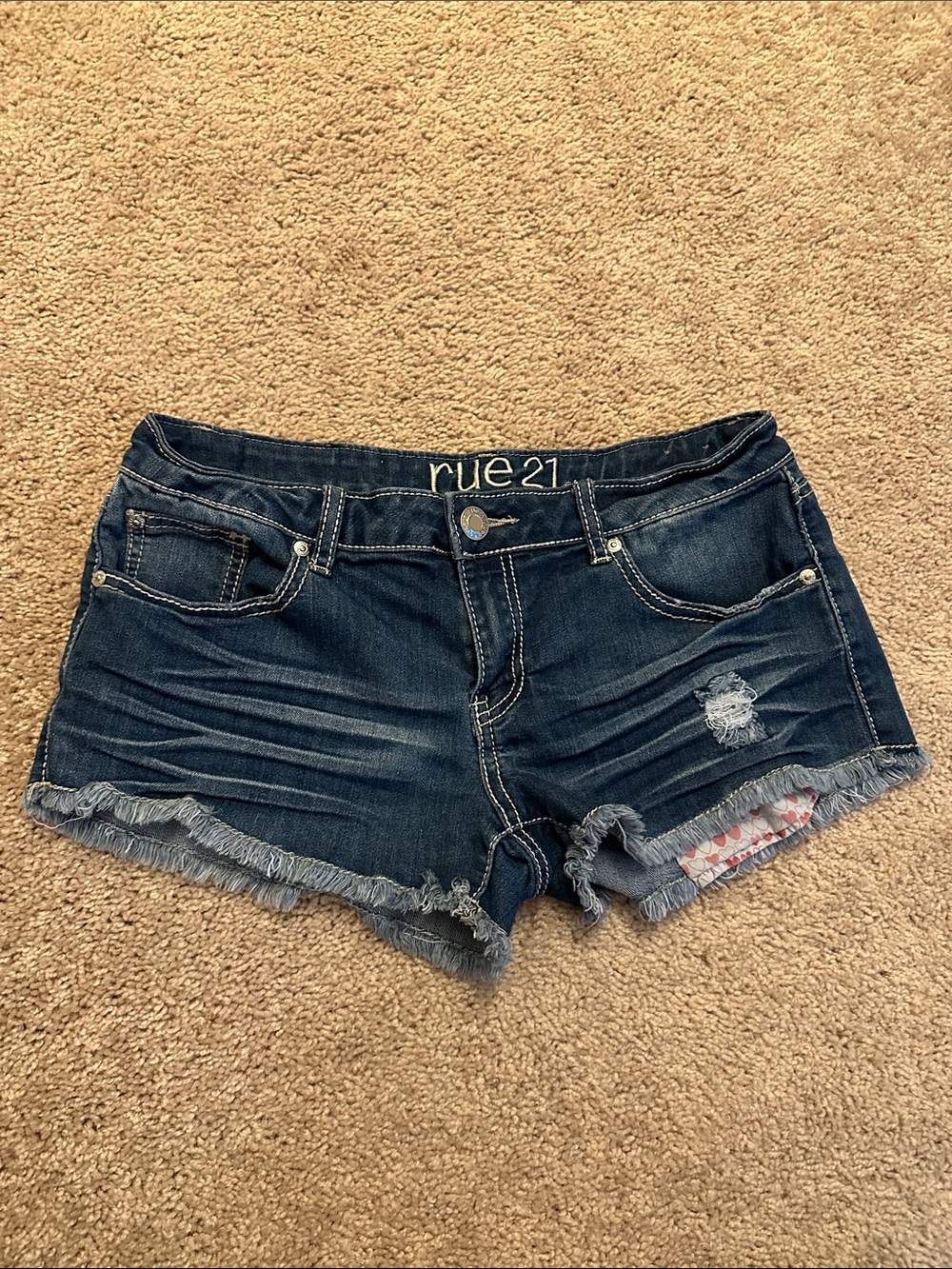 Rue21 Dark Wash Denim Frayed Hem Jean Shorts